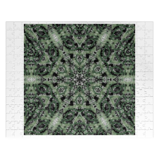watercolor green white black mandala Jigsaw Puzzles