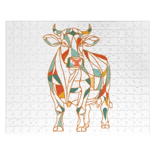 Geometric Farm Animal Graphic Vibrant Cow Jigsaw Puzzles