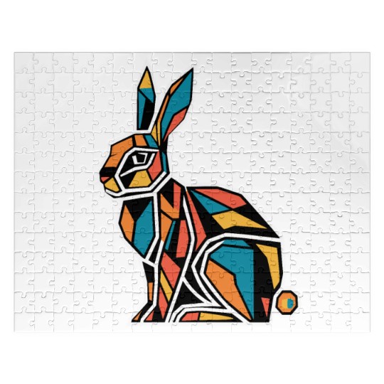 Geometric Farm Animal Graphic Rabbit Vibrant Jigsaw Puzzles