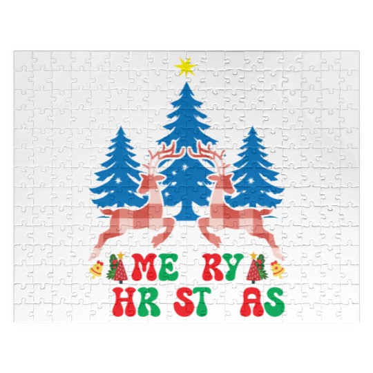 Pretty Wintery Buffalo Plaid Reindeer Merry Christ Jigsaw Puzzles