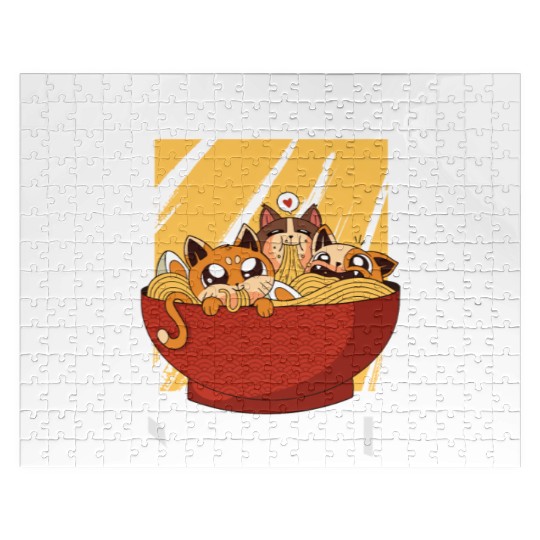 Cute Kawaii Cat Ramen Bowl Japanese Noodle Soup Jigsaw Puzzles