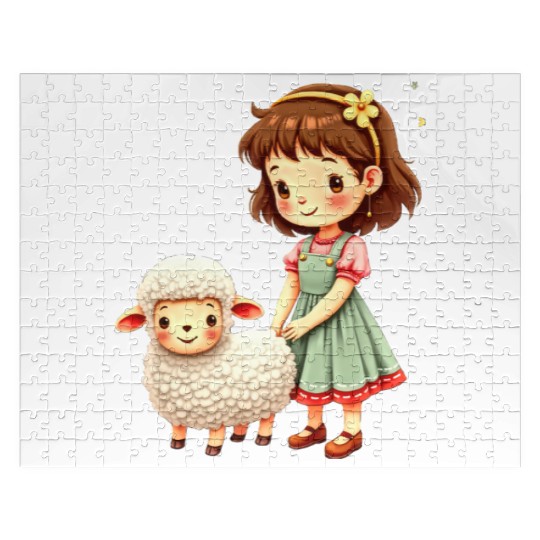 Girl with Cute Lamb Jigsaw Puzzles
