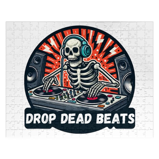 Drop Dead Beats: Skeleton DJ Spinning Records Jigsaw Puzzles