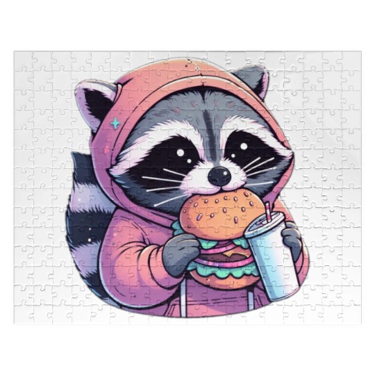 Trash Panda - Raccoon eating fast food Jigsaw Puzzles