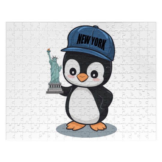 New York Penguin Holding Statue Of Liberty Jigsaw Puzzles