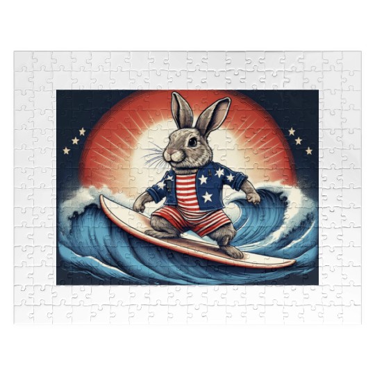 Stars & Stripes Surfer Bunny Jigsaw Puzzles