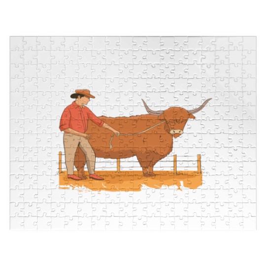 Hairy Cow Farmer Highland Cow Jigsaw Puzzles