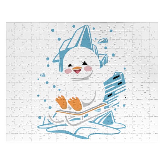 Happy Penguin On Sled Amid Snowflakes Jigsaw Puzzles