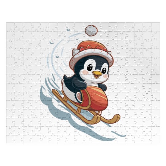 Cute Christmas Penguin Sledding Fun Jigsaw Puzzles