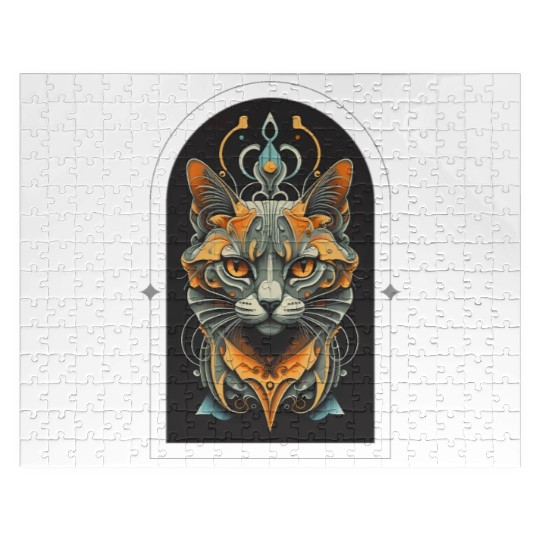 Elegant stylish black and gold cat face Jigsaw Puzzles