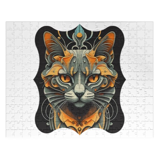 Elegant stylish black and gold cat face Jigsaw Puzzles
