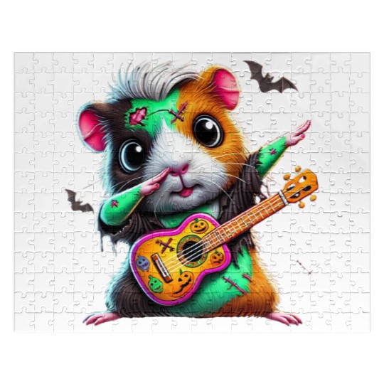 Dabbing Guinea Pig Zombie Squad Guitar Hallow Jigsaw Puzzles