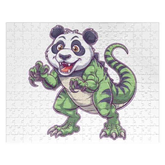 Dino dinosaur T-Rex panda fantasy creature quirky Jigsaw Puzzles