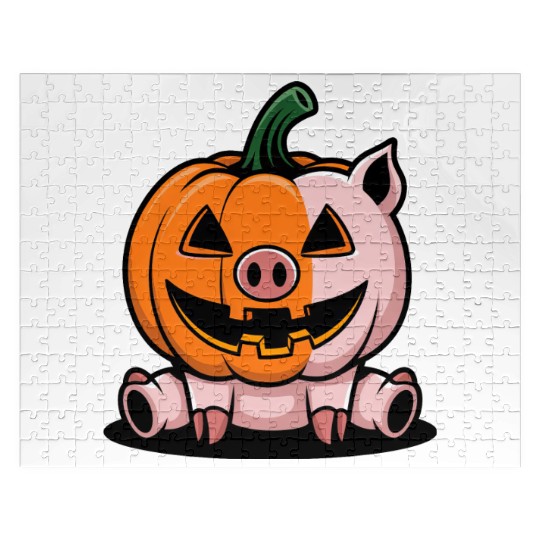 Halloween pig pumpkin comic funny whimsical Jigsaw Puzzles