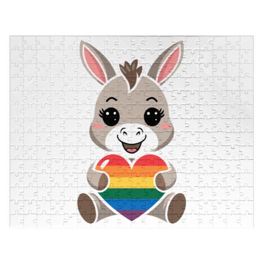 LGTBQ Cute Donkey with Rainbow Heart Jigsaw Puzzles