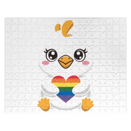 Adorable Chick Holding Rainbow Heart LGTBQ Jigsaw Puzzles