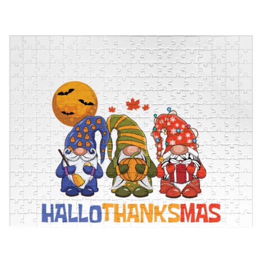 Happy Hallothanksmas Halloween Thanksgiving Gnome Jigsaw Puzzles