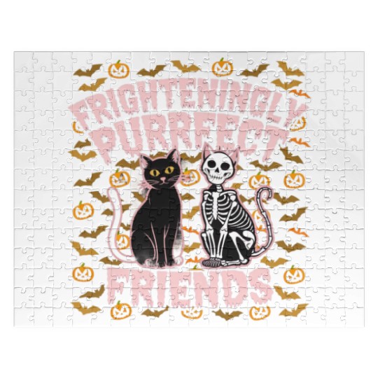 Black Cat and Skeleton Cat Purrfectly Halloween Jigsaw Puzzles