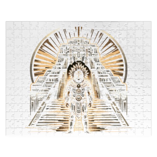 Aztec Warrior Mask with Tribal Art and Ancient Jigsaw Puzzles