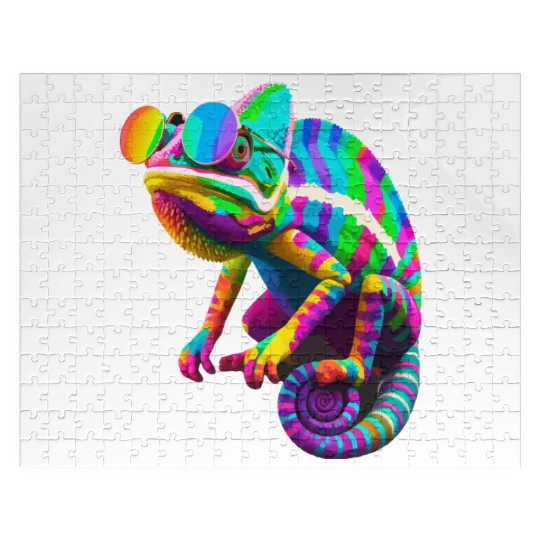 Colorful Chameleon with Sunglasses Jigsaw Puzzles