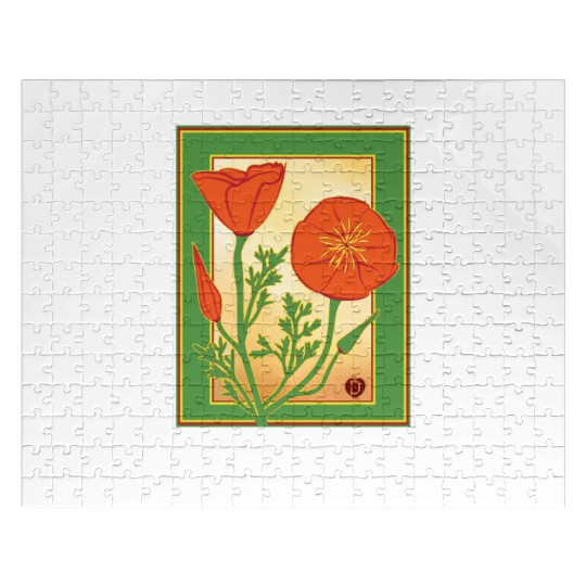 California Poppies illustration poster Jigsaw Puzzles
