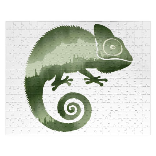 green chameleon monochrome silhouette Jigsaw Puzzles