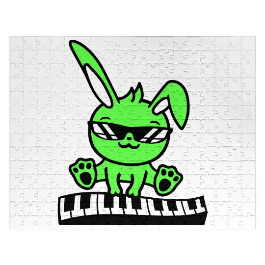 Funny Rabbit Easter Bunny Playing Keyboard Music Jigsaw Puzzles
