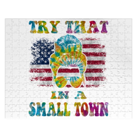 Try That In a Small Town US Flag Girl Jigsaw Puzzles