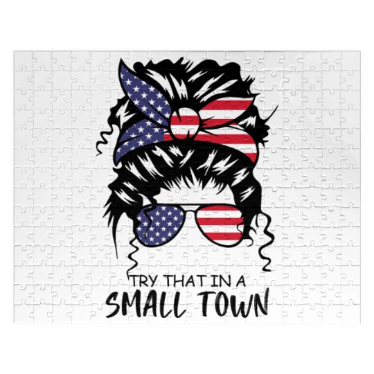 Try That In a Small Town US Flag Girl Jigsaw Puzzles
