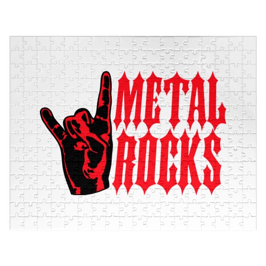 Heavy metal rocks hard rock music fun hand gesture Jigsaw Puzzles