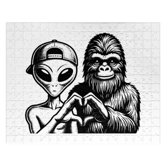 Bigfoot and Alien friends Jigsaw Puzzles