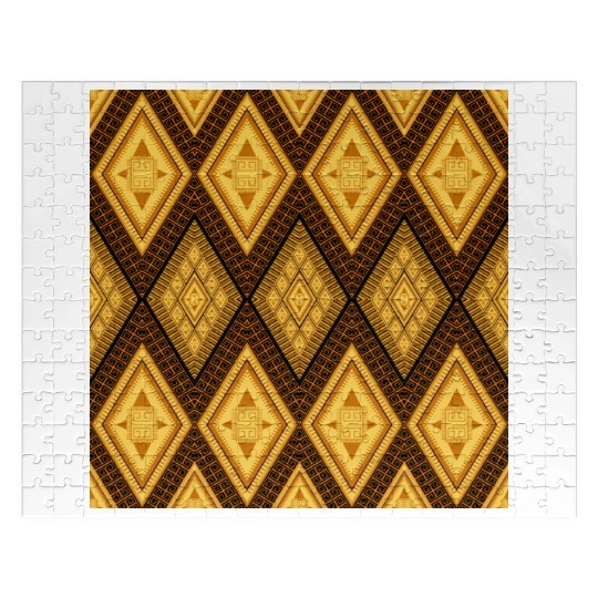 Ancient Gold Diamond Pattern, indigenous art Jigsaw Puzzles
