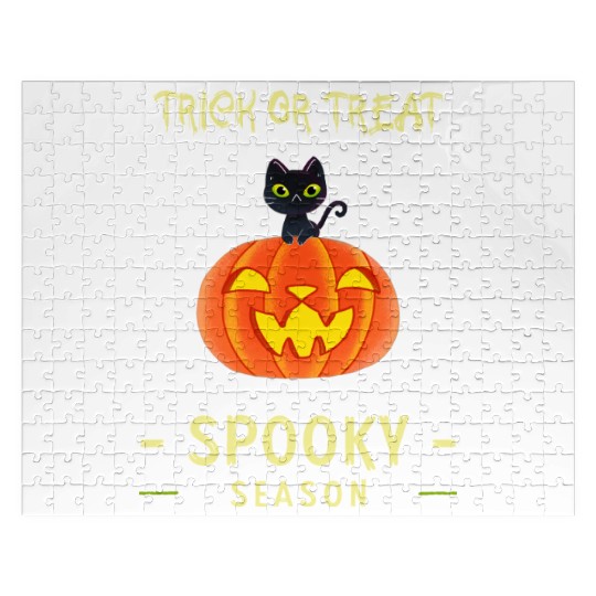 Spooky Season Trick or Treat Cat on Pumpkin Jigsaw Puzzles