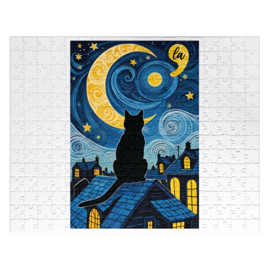 Halloween Starry Night Black Cat Comma La Harris Jigsaw Puzzles