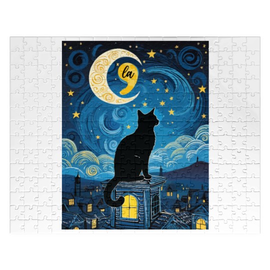 Halloween Starry Night Black Cat Comma La Harris Jigsaw Puzzles