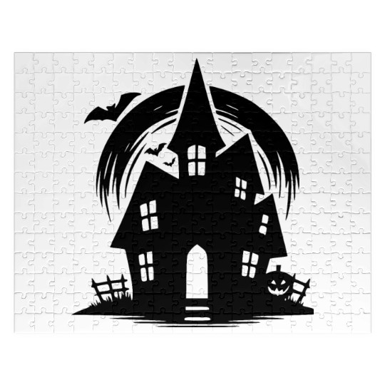 Bat Full Moon Haunted House Halloween Tattoo Jigsaw Puzzles