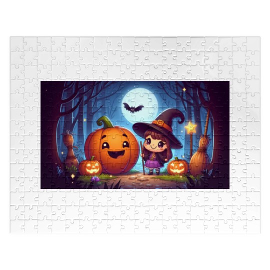 Halloween Witch and Jack-o'-Lantern Scene Jigsaw Puzzles