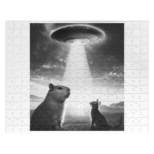 Funny Graphic Capybara Selfie With Ufos Weird Jigsaw Puzzles