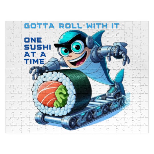 funny shark cyborg cyberpunk rolling sushi Jigsaw Puzzles