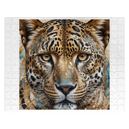 face of a leopard remixed with a beautiful pattern Jigsaw Puzzles