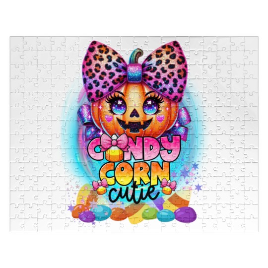 Sparkly Candy Corn Cutie Glitter Neon Pumpkin Jigsaw Puzzles