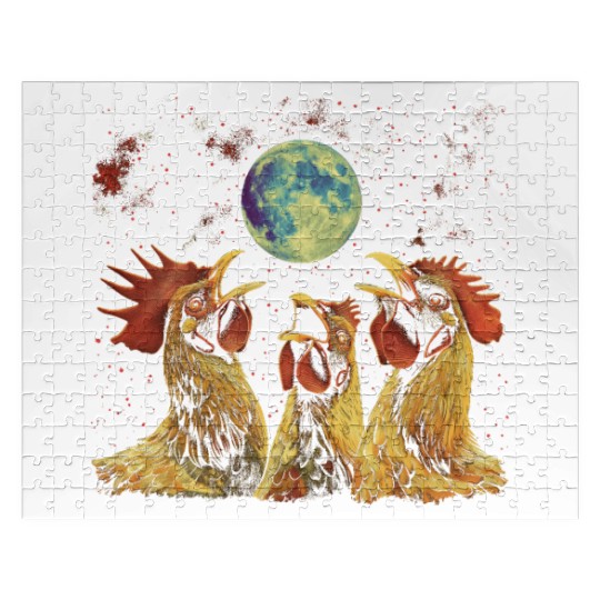 Chicken Farmer Farming Howling Moon Jigsaw Puzzles