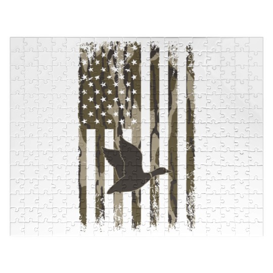 Bottomland Camo Duck Hunting American Flag USA Jigsaw Puzzles