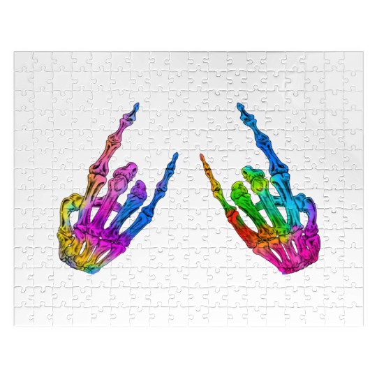 Rock On Rock Star Skeleton Hands LGBT Rainbow Jigsaw Puzzles