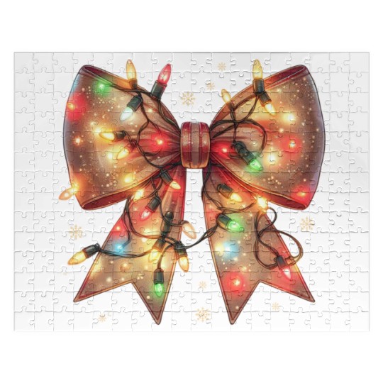 Christmas Light Coquette Bow Jigsaw Puzzles
