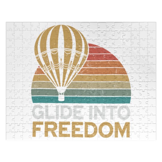 Hot Air Balloon Glide Into Freedom Retro Vibes Jigsaw Puzzles
