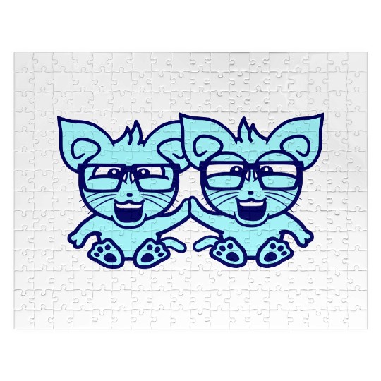 2 Nerd Cats Horn Glasses Geek Smart Friends Team Jigsaw Puzzles