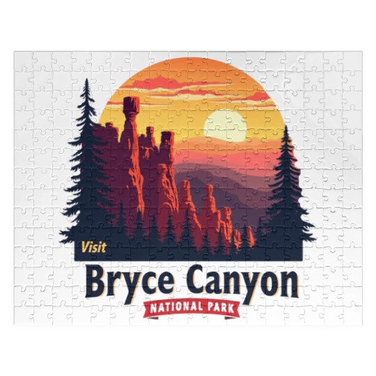 Bryce Canyon National Park Retro Illustraion V 02 Jigsaw Puzzles