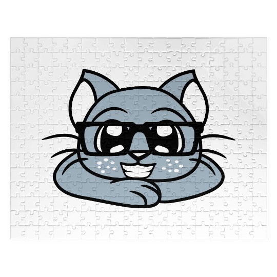 Nerd Cat Horn-rimmed Glasses Geek Smart Kitten Fun Jigsaw Puzzles