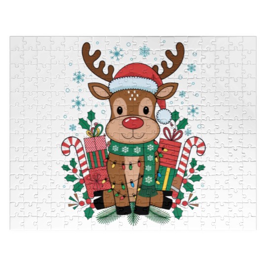 Cute Christmas Reindeer Design - Holiday Gifts Jigsaw Puzzles